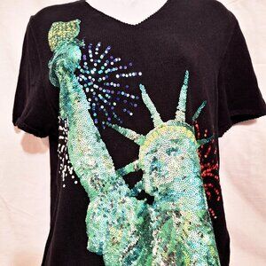 Michael Simon Statue of Liberty Top L  July 4th Vintage Green Sequined